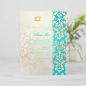 Classy + Stylish Damask Bat Mitzvah/Aquamarine Kaart (Staand voorkant)