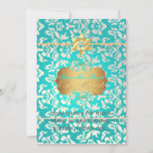 Classy + Stylish Damask Bat Mitzvah/Aquamarine Kaart (Achterkant)