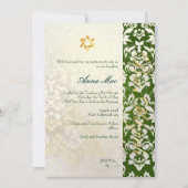 Classy + Stylish Damask Bat Mitzvah/emerald green Kaart (Voorkant)