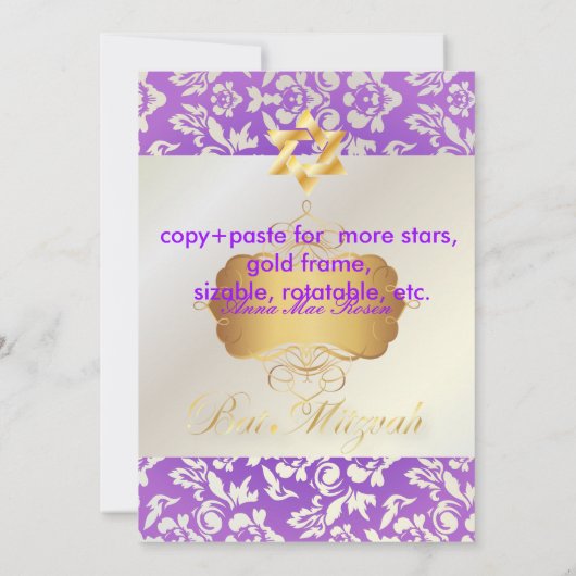 Classy + Stylish Damask Bat Mitzvah/Lavender Blue Kaart (Achterkant)