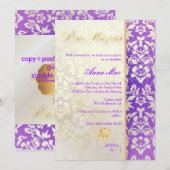 Classy + Stylish Damask Bat Mitzvah/Lavender Blue Kaart (Voorkant / Achterkant)