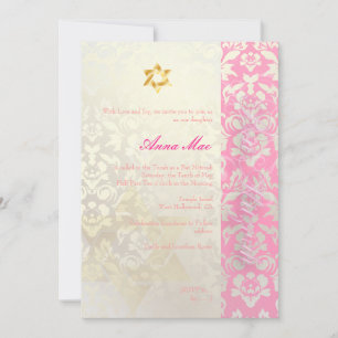 Classy + Stylish Damask Bat Mitzvah/posh roze Kaart