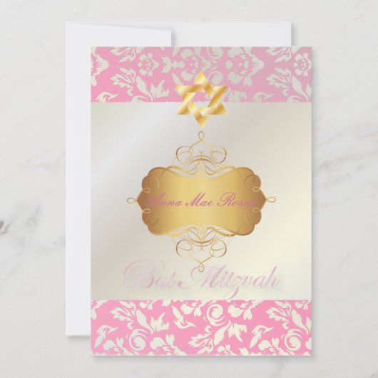 Classy + Stylish Damask Bat Mitzvah/posh roze Kaart (Achterkant)