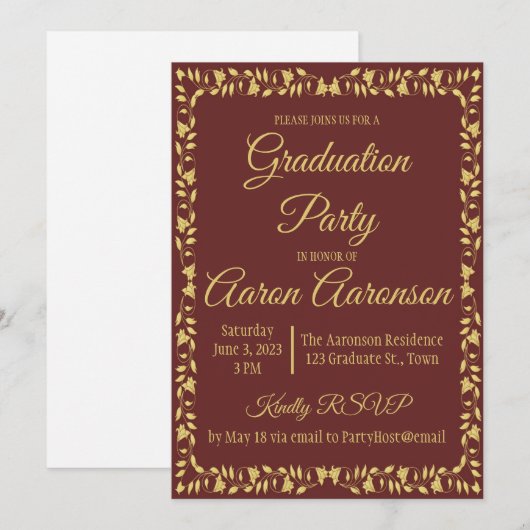 Classy Stylish Gold op Maroon Afstuderen (Voorkant / Achterkant)