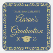 Classy Stylish Gold op Navy Afstuderen Hartelijk d Vierkante Sticker (Voorkant)