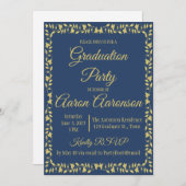 Classy Stylish Gold op Navy Afstuderen Invitation (Voorkant / Achterkant)