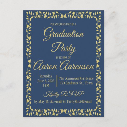 Classy Stylish Gold op Navy Afstuderen Invitation Briefkaart (Voorkant)
