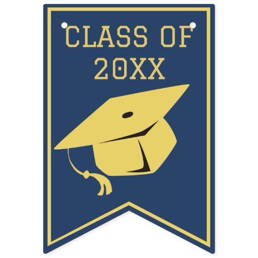 Classy Stylish Gold op Navy Blue Graduparty Vlaggetjes (Eerste vlag)