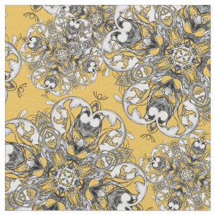 Classy Stylish Mustard Yellow Gothic Floral Print Stof