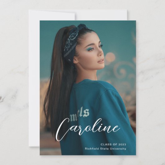 Classy Stylish Script Photo Collage Afstuderen Aankondiging (Voorkant)