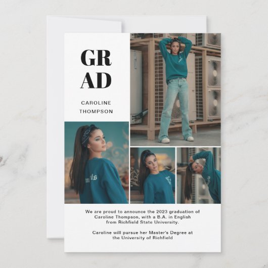 Classy Stylish Script Photo Collage Afstuderen Aankondiging (Achterkant)