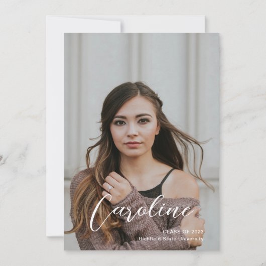 Classy Stylish Script Two Photo Afstuderen Aankondiging (Voorkant)