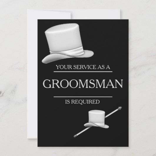 Classy Stylish Silver Top Hat Groomsman Kaart (Voorkant)