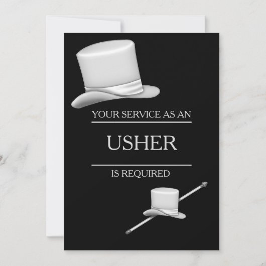 Classy Stylish Silver Top Hat Ring Usher Kaart (Voorkant)