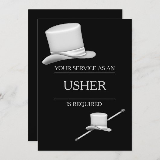 Classy Stylish Silver Top Hat Ring Usher Kaart (Voorkant / Achterkant)