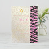 Classy + Stylish Zebra/Damask Bat Mitzvah Kaart (Staand voorkant)