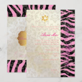Classy + Stylish Zebra/Damask Bat Mitzvah Kaart (Voorkant / Achterkant)