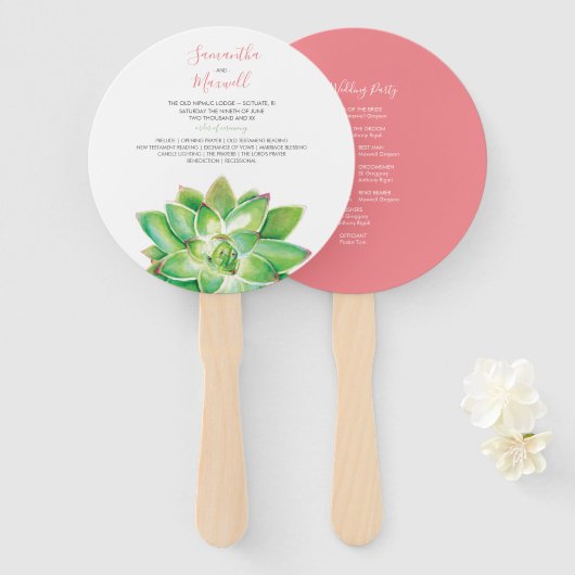 Classy Succulent Wedding Program Fan Handwaaier (Voorkant en achterkant)