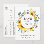 Classy Summer Sunflower Greenery Save the Date Aankondigingskaart (Voorkant / Achterkant)