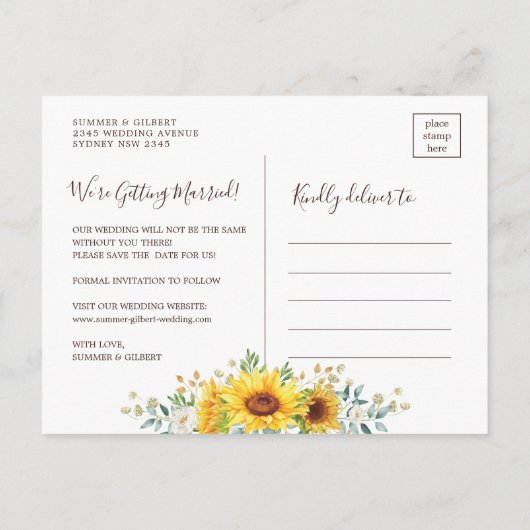 Classy Summer Sunflower Greenery Save the Date Aankondigingskaart (Achterkant)