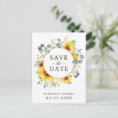 Classy Summer Sunflower Greenery Save the Date Aankondigingskaart (Staand voorkant)