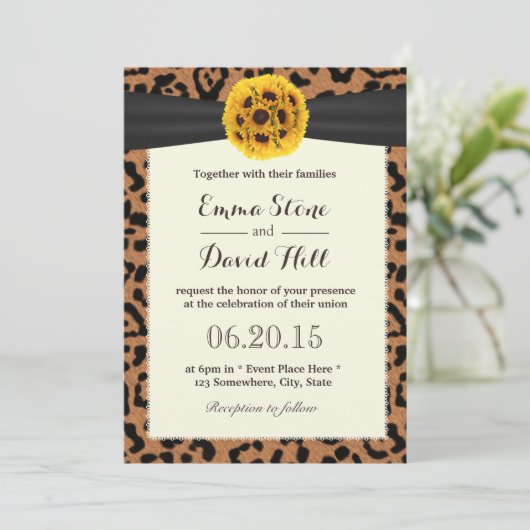 Classy Sunflower Ball Leopard Print Weddenschap Kaart (Staand voorkant)