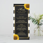 Classy Sunflower Black White Striped Weduwmenu Menu (Staand voorkant)