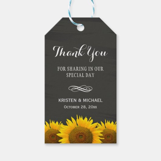 Classy Sunflower Chalkboard Weddenschap Hartelijk Cadeaulabel (Voorkant)