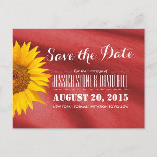 Classy Sunflower Red Fabric Save the Date Aankondigingskaart
