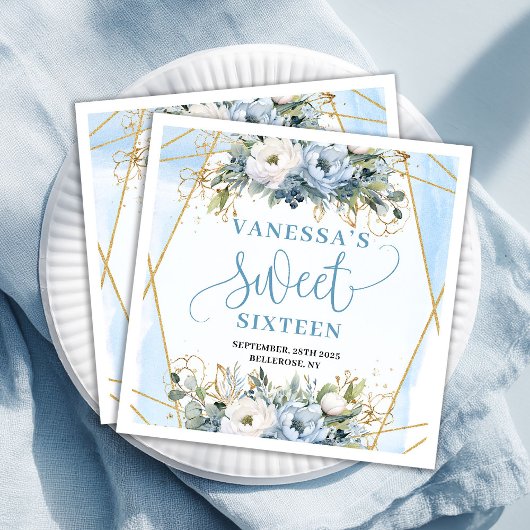 Classy Sweet Sixteen Dusty Blue Greenery Table  Servet