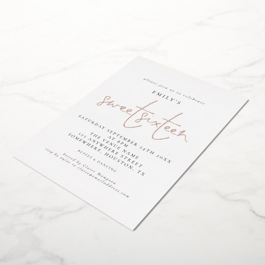 Classy Sweet Sixteen - Echte verjaardagsscriptie Folie Uitnodiging (Gedraaid)