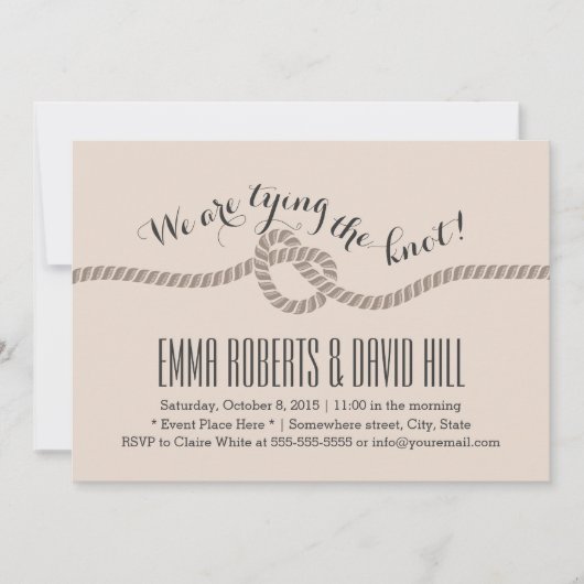 Classy Tan Tying the Knot Wedding Invitations Kaart (Voorkant)