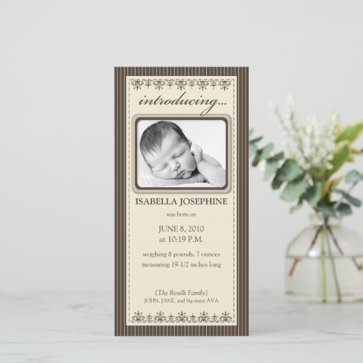 Classy Taupe Gepersonaliseerd geboorteaankondiging Aankondiging (Staand voorkant)