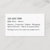 Classy Taxi Service Luxury Transport Visitekaartje (Achterkant)