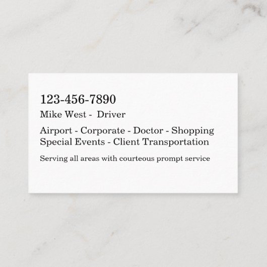 Classy Taxi Service Luxury Transport Visitekaartje (Achterkant)