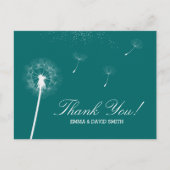 Classy Teal Green Dandelion Blowing Thank You Briefkaart (Voorkant)