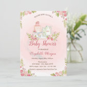 Classy Teapot Floral Baby shower Invitation Kaart (Staand voorkant)