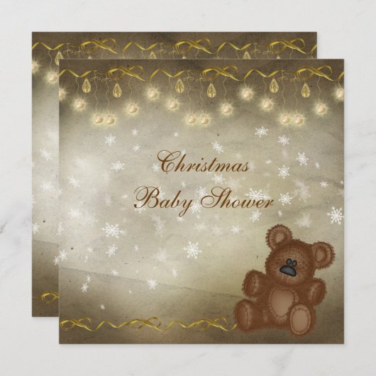 Classy Teddy Bear Neutral Kerstmis Baby shower Kaart (Voorkant / Achterkant)