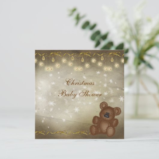 Classy Teddy Bear Neutral Kerstmis Baby shower Kaart (Staand voorkant)