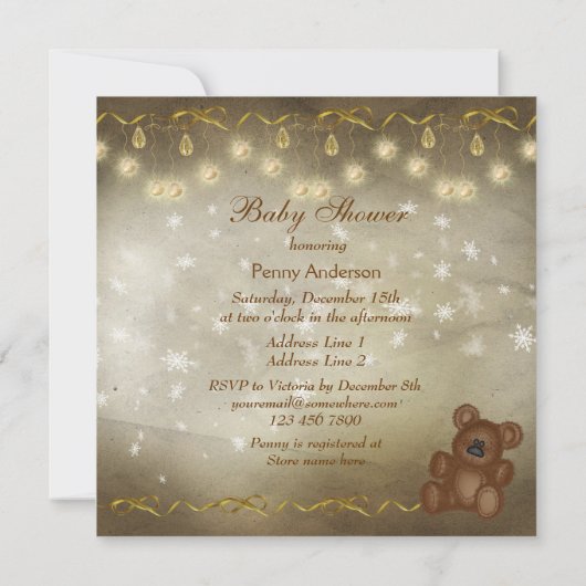 Classy Teddy Bear Neutral Kerstmis Baby shower Kaart (Achterkant)