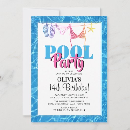 Classy Teen Pool Party | Aanbesteding op zondag Kaart (Voorkant)