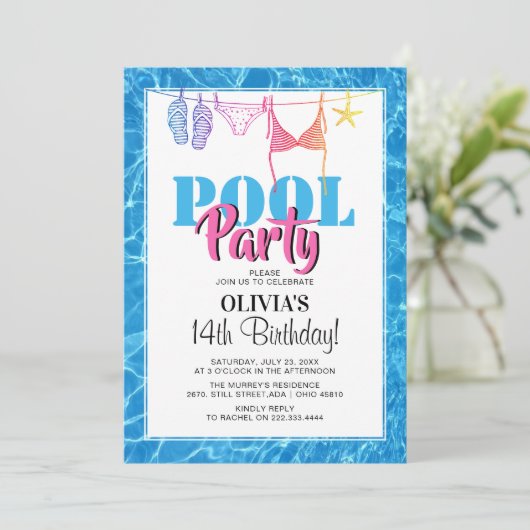 Classy Teen Pool Party | Aanbesteding op zondag Kaart (Staand voorkant)