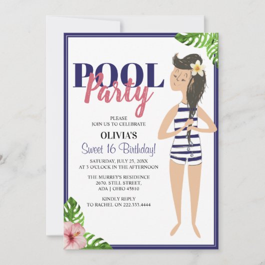 Classy Teen Pool Party | Geboortedag Kaart (Voorkant)
