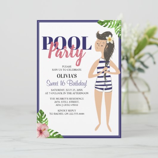 Classy Teen Pool Party | Geboortedag Kaart (Staand voorkant)