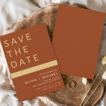 Classy Terracotta Save the Date Elegant Gold<br><div class="desc">Wedding Elegant Boho Terracotta - Verbrand Sinaasappel en goud sparen de Datumkaarten. Sparen de kaarten van de Datum bevatten een moderne hand geschreven kromme manuscripttypografie die elegant,  eenvoudig en modern zijn om na u minimalistische eenvoudige trouwdag te gebruiken viering.</div>