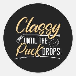 Classy tot de puck laat vallen hockey stick sport ronde sticker