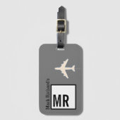 Classy Traveler naam & initialen stijlvol grijs Bagagelabel (Voorkant (verticaal))