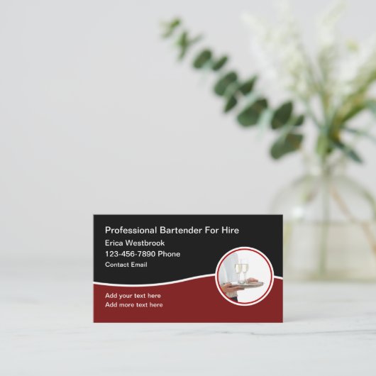 Classy Trendy Bartender voor hire Visitekaartjes (Staand voorkant)