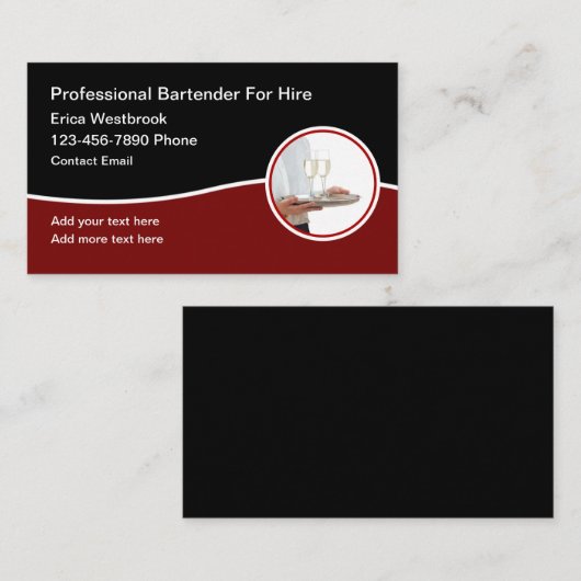 Classy Trendy Bartender voor hire Visitekaartjes (Voorkant / Achterkant)