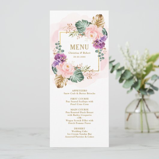 Classy Tropical Floral Blush Violet Weddenschap Me Kaart (Staand voorkant)